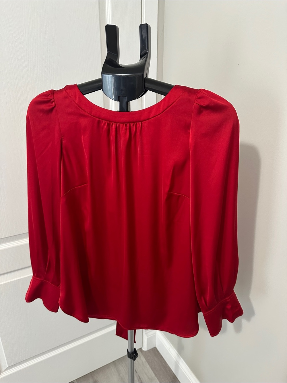 Talbots Bright Red Satin Puff Sleeve Blouse